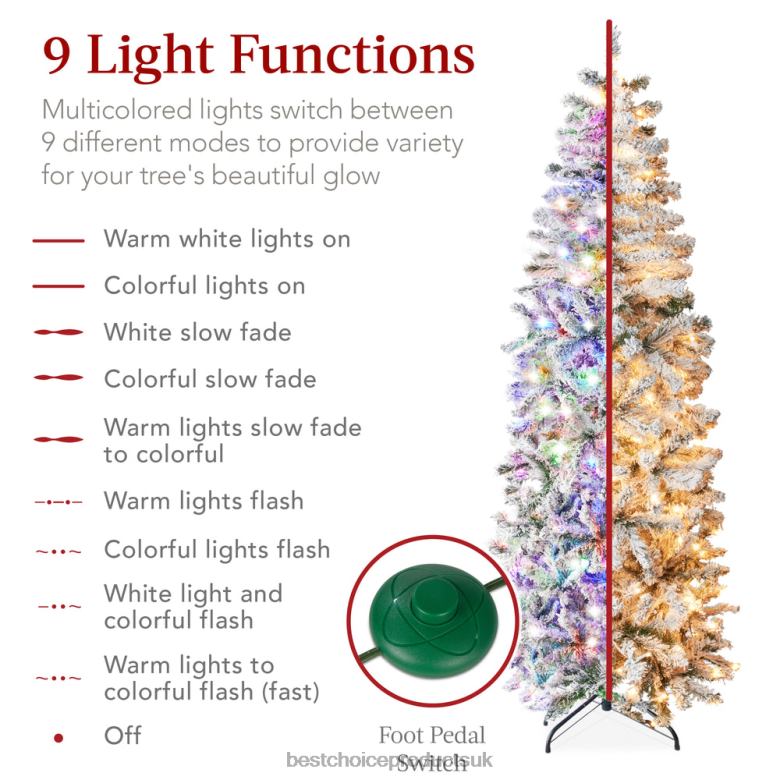 Seasonal Best Choice ProductsPre-Lit Snow Flocked Artificial Pencil Christmas Tree w/ Multicolor Lights N62R253 Beauty