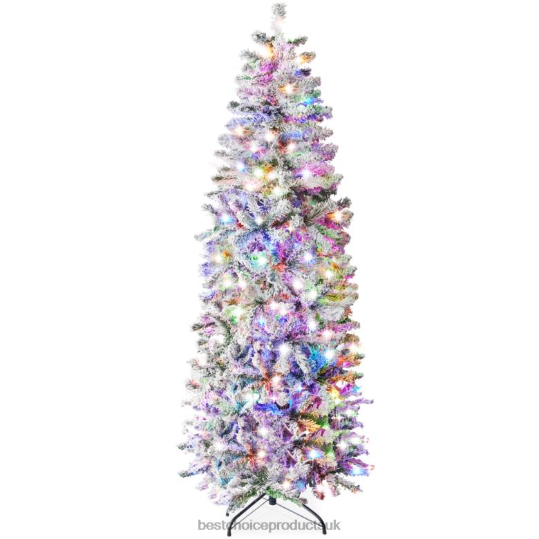 Seasonal Best Choice ProductsPre-Lit Snow Flocked Artificial Pencil Christmas Tree w/ Multicolor Lights N62R254 Beauty