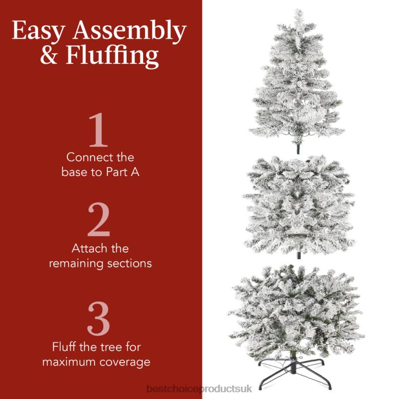 Seasonal Best Choice ProductsPre-Lit Snow Flocked Artificial Pencil Christmas Tree w/ Multicolor Lights N62R255 Beauty