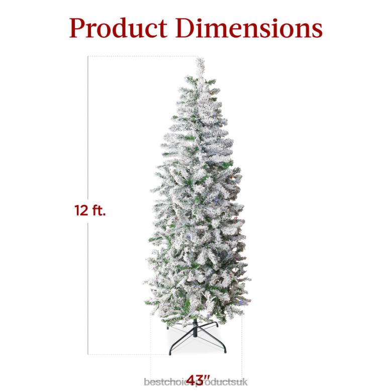 Seasonal Best Choice ProductsPre-Lit Snow Flocked Artificial Pencil Christmas Tree w/ Multicolor Lights N62R255 Beauty