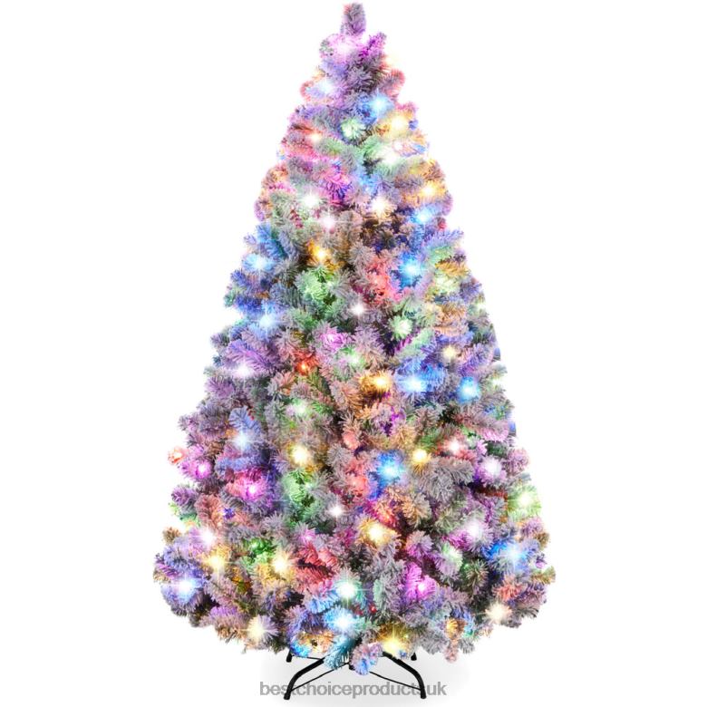Seasonal Best Choice ProductsPre-Lit Snow Flocked Artificial Pine Christmas Tree w/ Multicolored Lights N62R29 Beauty