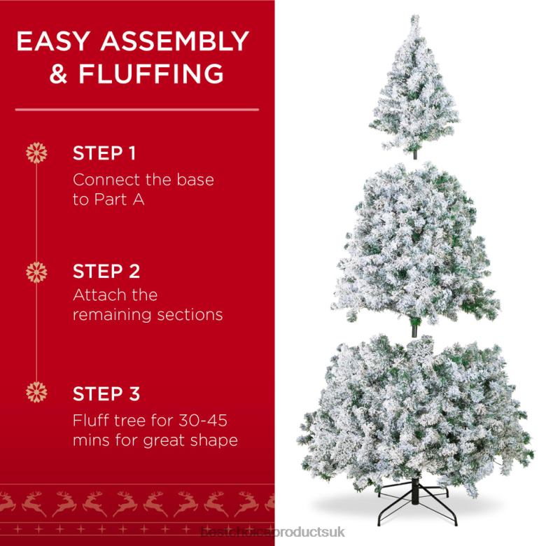 Seasonal Best Choice ProductsPre-Lit Snow Flocked Artificial Pine Christmas Tree w N62R6 Warm White Lights