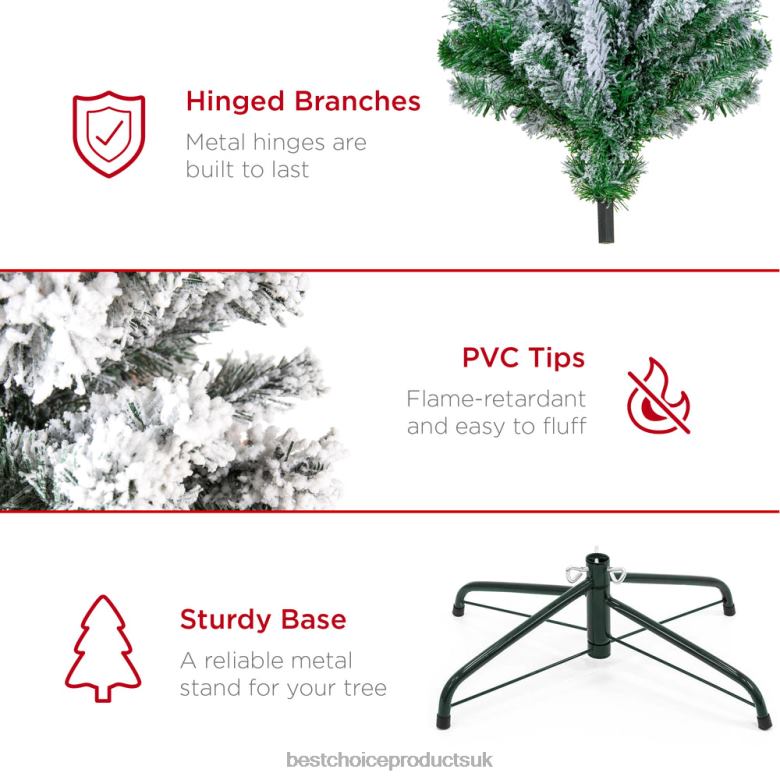 Seasonal Best Choice ProductsPre-Lit Snow Flocked Artificial Pine Christmas Tree w N62R6 Warm White Lights