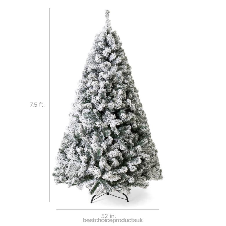 Seasonal Best Choice ProductsPre-Lit Snow Flocked Artificial Pine Christmas Tree w N62R6 Warm White Lights