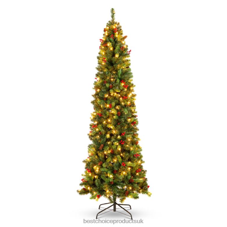 Seasonal Best Choice ProductsPre-Lit Spruce Pencil Christmas Tree w/ Berries, Pine Cones N62R119 Beauty