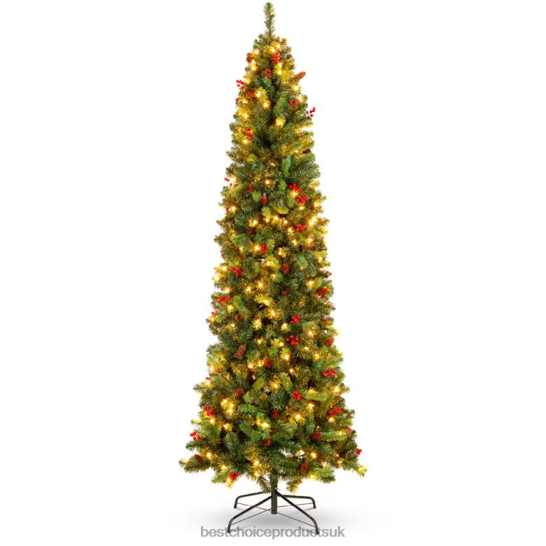 Seasonal Best Choice ProductsPre-Lit Spruce Pencil Christmas Tree w/ Berries, Pine Cones N62R121 Beauty