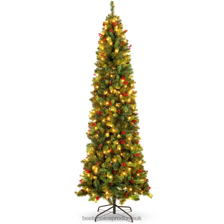 Seasonal Best Choice ProductsPre-Lit Spruce Pencil Christmas Tree w/ Berries, Pine Cones N62R122 Beauty