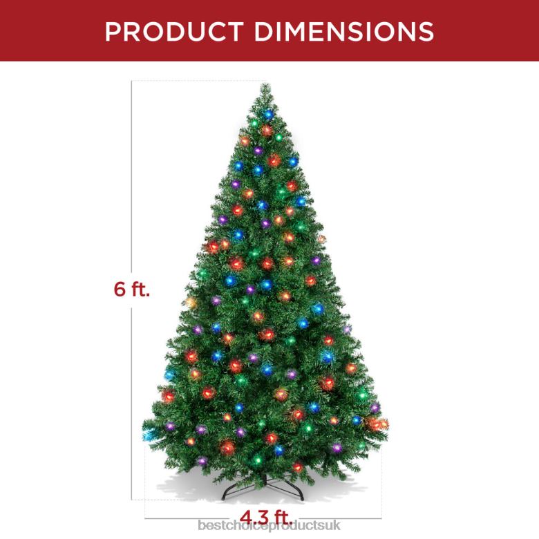 Seasonal Best Choice ProductsPremium Artificial Pre-Lit Pine Christmas Tree w/ 1,000 Tips, 250 LED Lights N62R41 Multi-color