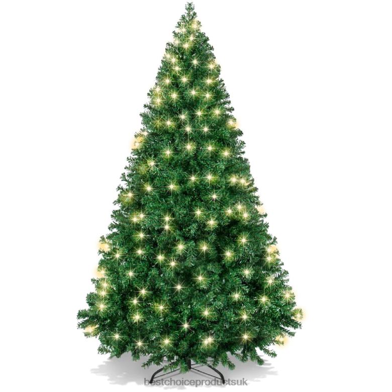 Seasonal Best Choice ProductsPremium Artificial Pre-Lit Pine Christmas Tree w/ 1,000 Tips, 250 Lights N62R9 White