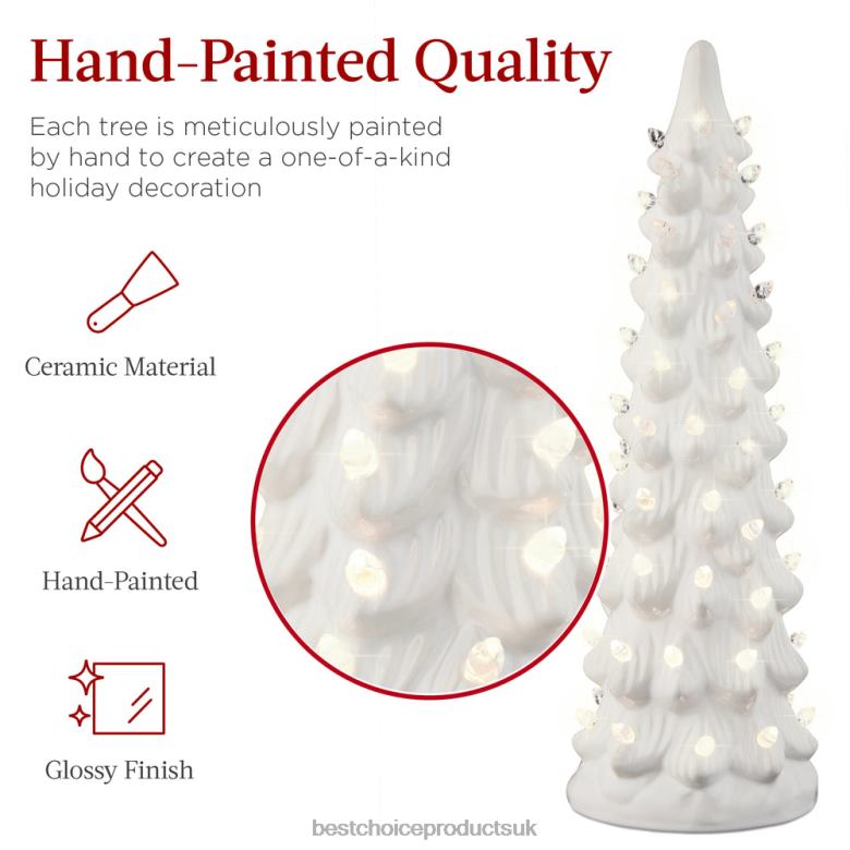 Seasonal Best Choice ProductsSet of 3 Pre-Lit Ceramic Tabletop Christmas Trees N62R204 White w/ Warm White Lights