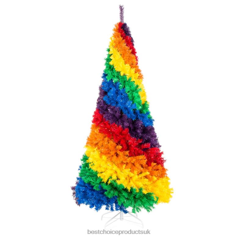 Seasonal Best Choice Products7ft Artificial Rainbow Full Fir Christmas Tree Holiday Decor w/ Metal Stand N62R180 Multicolor