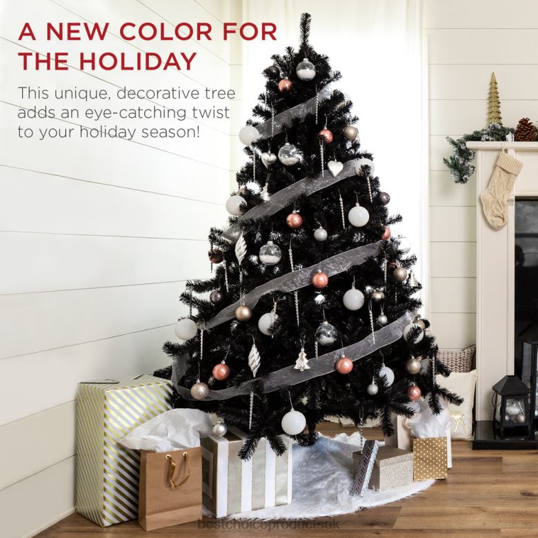 Seasonal Best Choice ProductsArtificial Black Christmas Tree w/ Easy Assembly, Foldable Metal Stand N62R116 Beauty