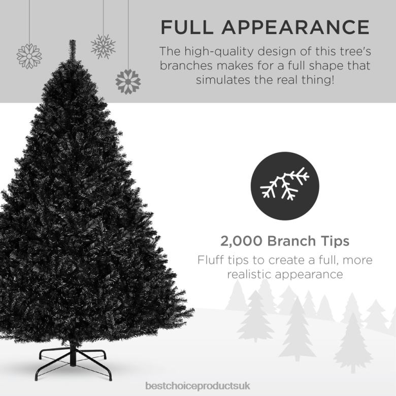 Seasonal Best Choice ProductsArtificial Black Christmas Tree w/ Easy Assembly, Foldable Metal Stand N62R116 Beauty