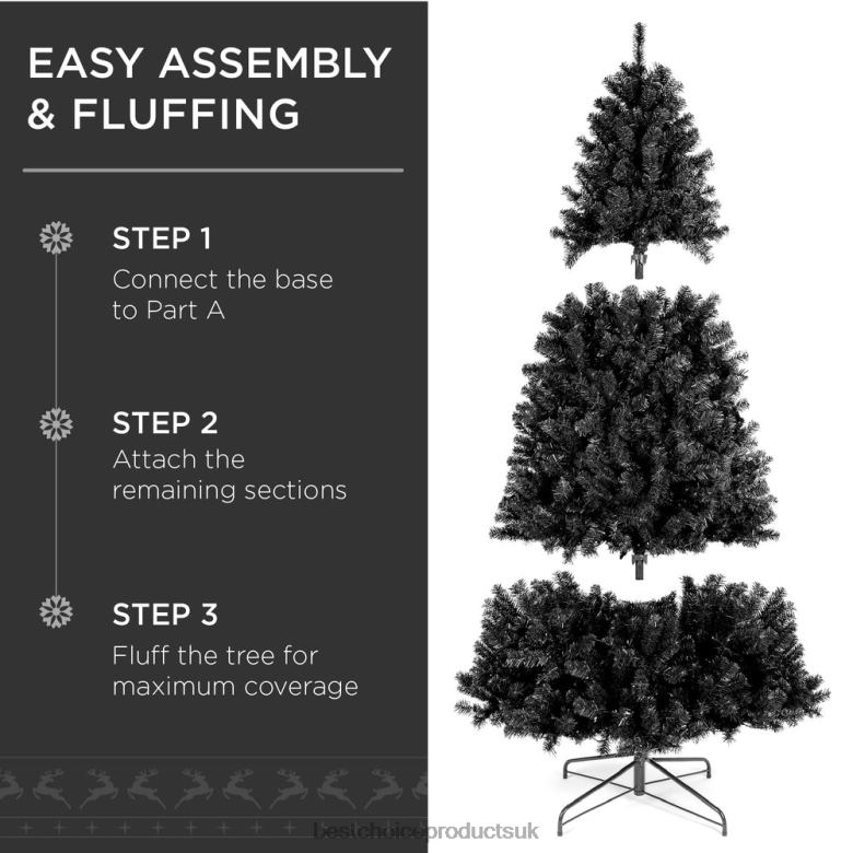 Seasonal Best Choice ProductsArtificial Black Christmas Tree w/ Easy Assembly, Foldable Metal Stand N62R116 Beauty