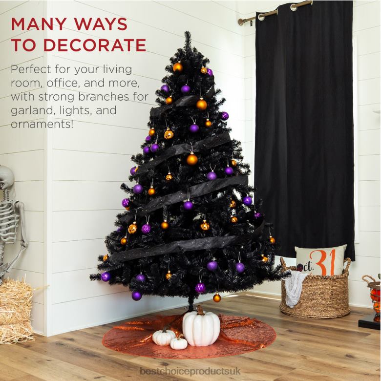 Seasonal Best Choice ProductsArtificial Black Christmas Tree w/ Easy Assembly, Foldable Metal Stand N62R116 Beauty