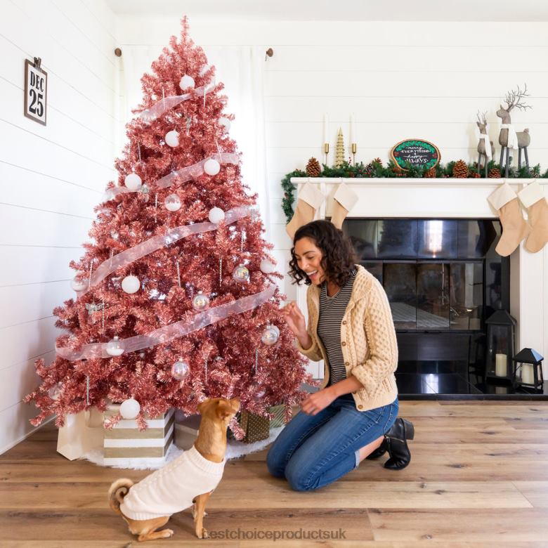 Seasonal Best Choice ProductsPink Artificial Tinsel Christmas Tree w/ Foldable Stand N62R178 Beauty