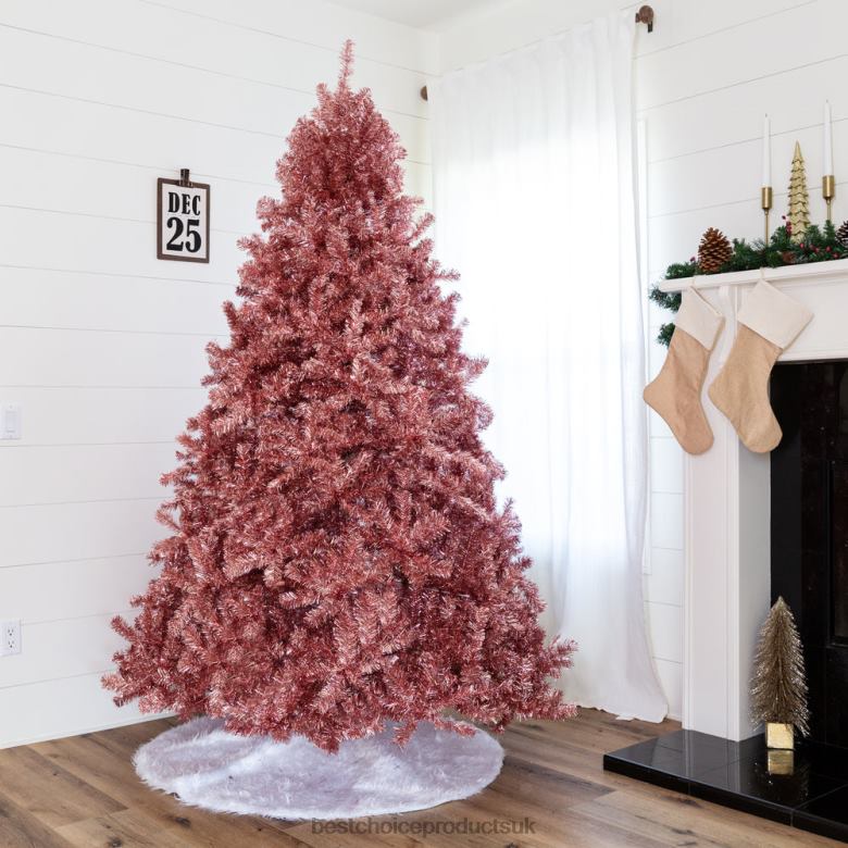 Seasonal Best Choice ProductsPink Artificial Tinsel Christmas Tree w/ Foldable Stand N62R179 Beauty