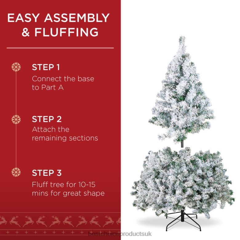 Seasonal Best Choice ProductsPremium Snow Flocked Artificial Pine Christmas Tree w/ Foldable Metal Base N62R14 Beauty