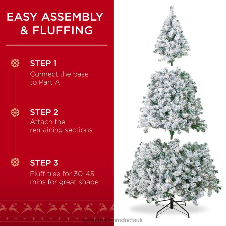 Seasonal Best Choice ProductsPremium Snow Flocked Artificial Pine Christmas Tree w/ Foldable Metal Base N62R15 Beauty