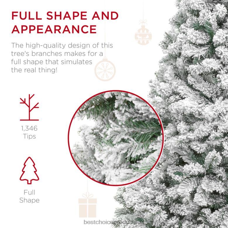 Seasonal Best Choice ProductsPremium Snow Flocked Artificial Pine Christmas Tree w/ Foldable Metal Base N62R16 Beauty