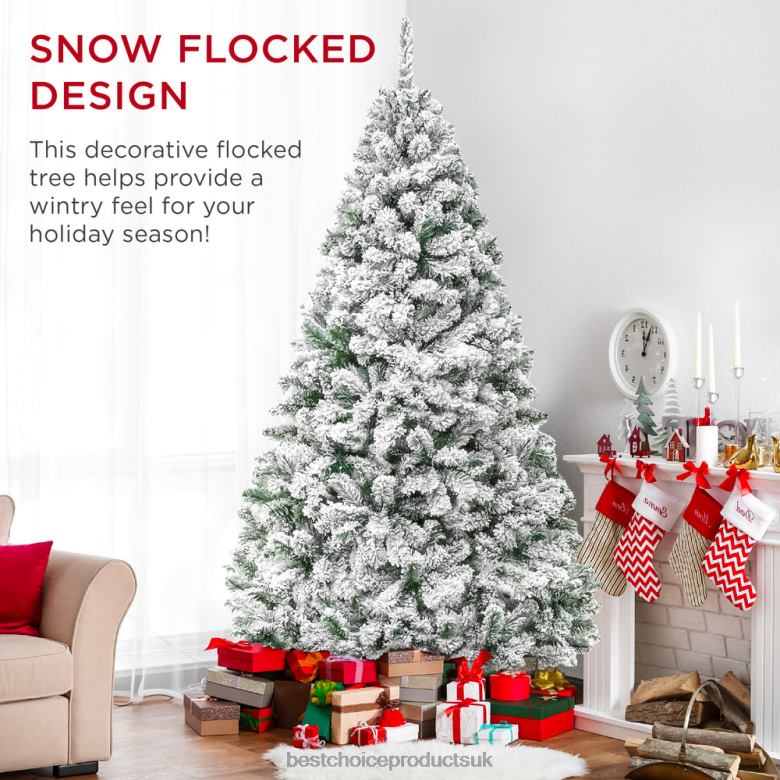 Seasonal Best Choice ProductsPremium Snow Flocked Artificial Pine Christmas Tree w/ Foldable Metal Base N62R16 Beauty