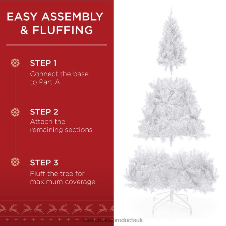 Seasonal Best Choice ProductsPremium White Artificial Pine Christmas Tree w/ Tips, Foldable Metal Base N62R198 Beauty