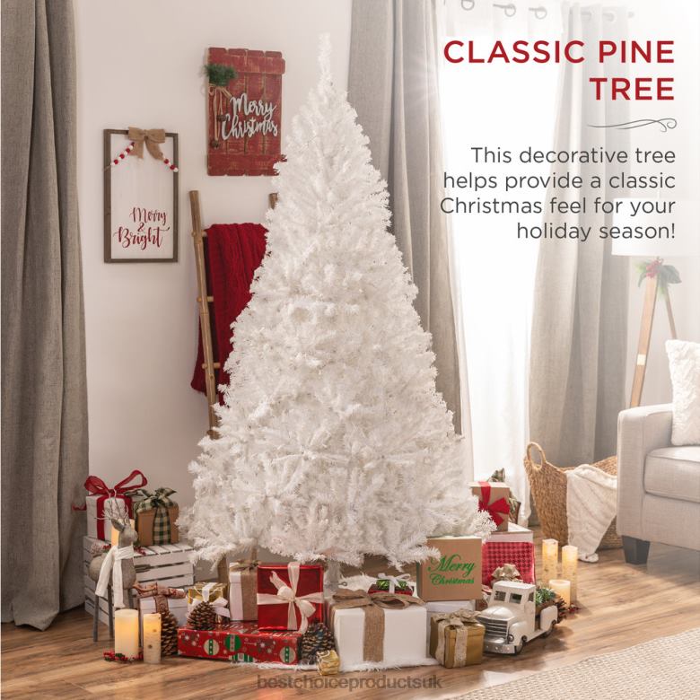 Seasonal Best Choice ProductsPremium White Artificial Pine Christmas Tree w/ Tips, Foldable Metal Base N62R199 Beauty