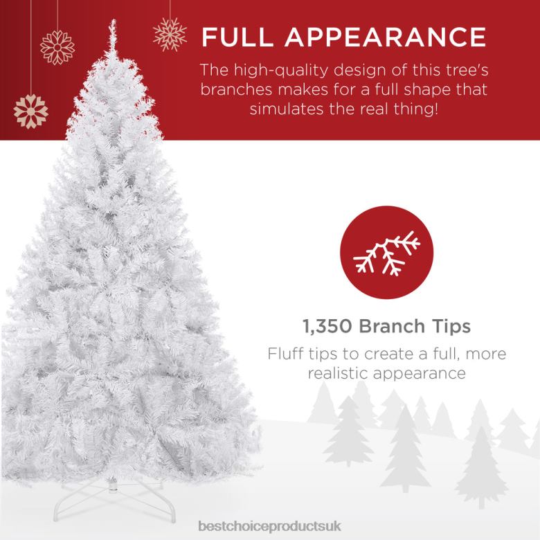 Seasonal Best Choice ProductsPremium White Artificial Pine Christmas Tree w/ Tips, Foldable Metal Base N62R200 Beauty