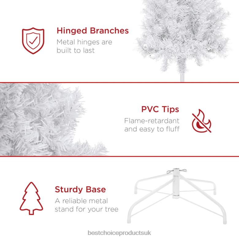 Seasonal Best Choice ProductsPremium White Artificial Pine Christmas Tree w/ Tips, Foldable Metal Base N62R200 Beauty