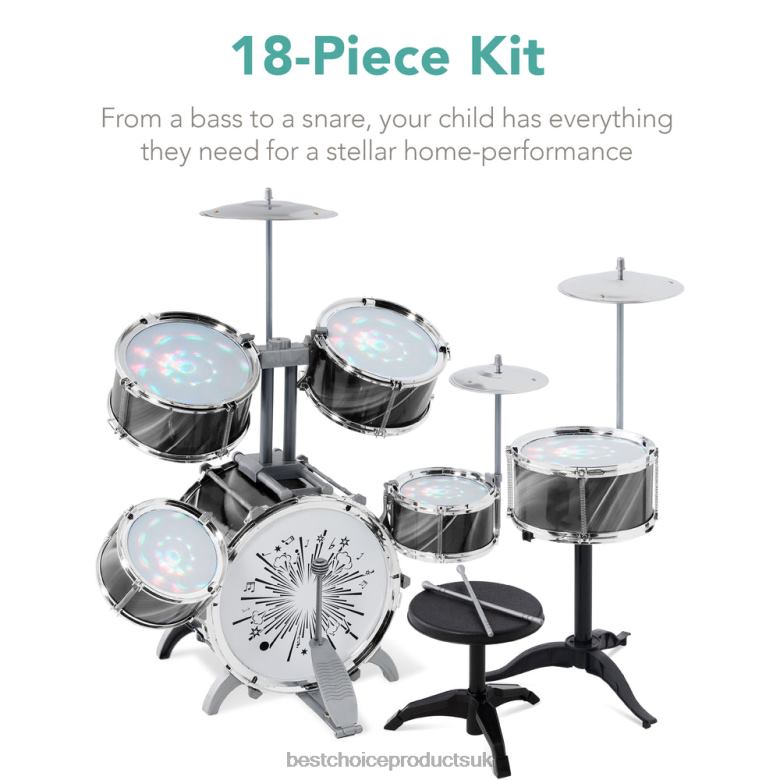 Toy & Game | Best Choice Products18-Piece Kids Beginner Drum Kit, Musical Instrument Toy Set w/ LED Lights N62R563 Black