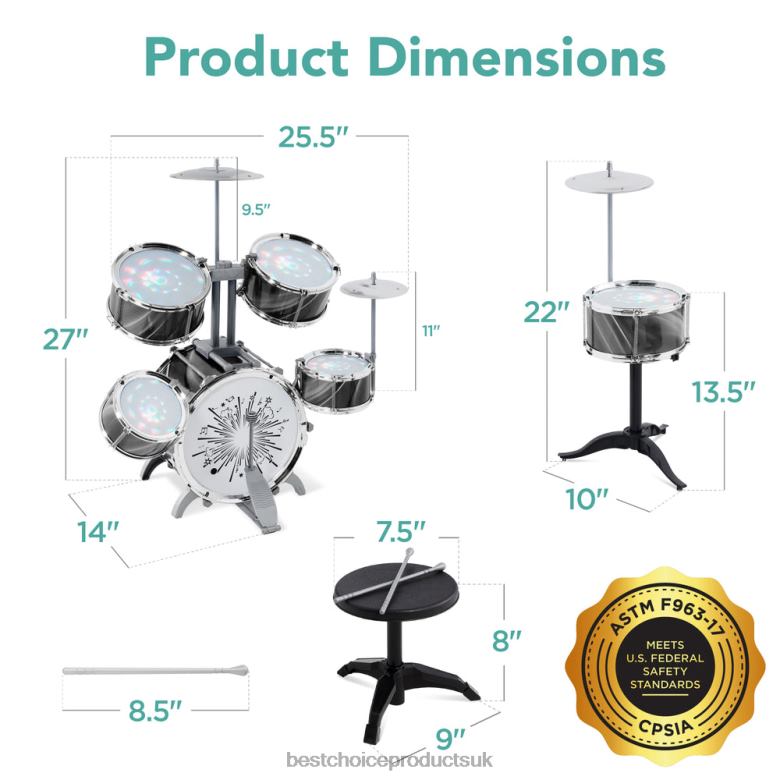Toy & Game | Best Choice Products18-Piece Kids Beginner Drum Kit, Musical Instrument Toy Set w/ LED Lights N62R563 Black