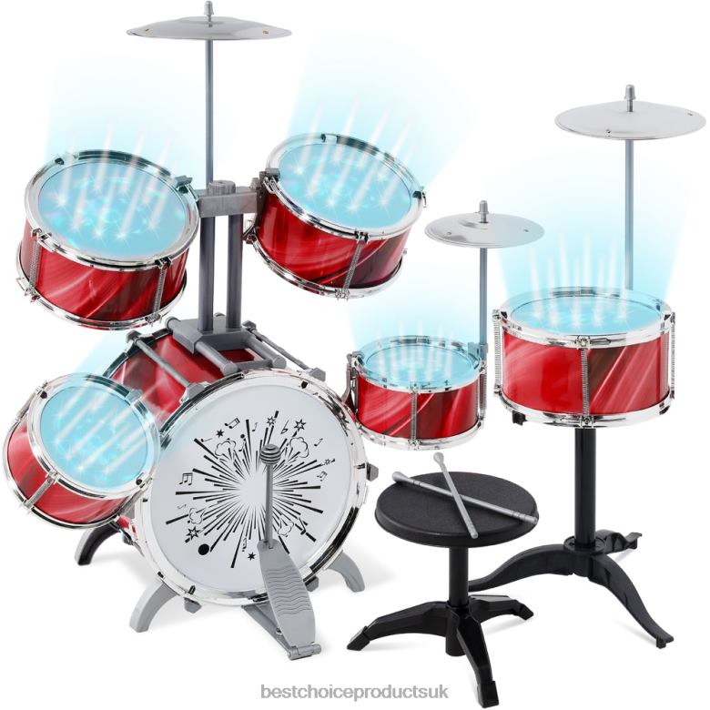 Toy & Game | Best Choice Products18-Piece Kids Beginner Drum Kit, Musical Instrument Toy Set w/ LED Lights N62R564 Red