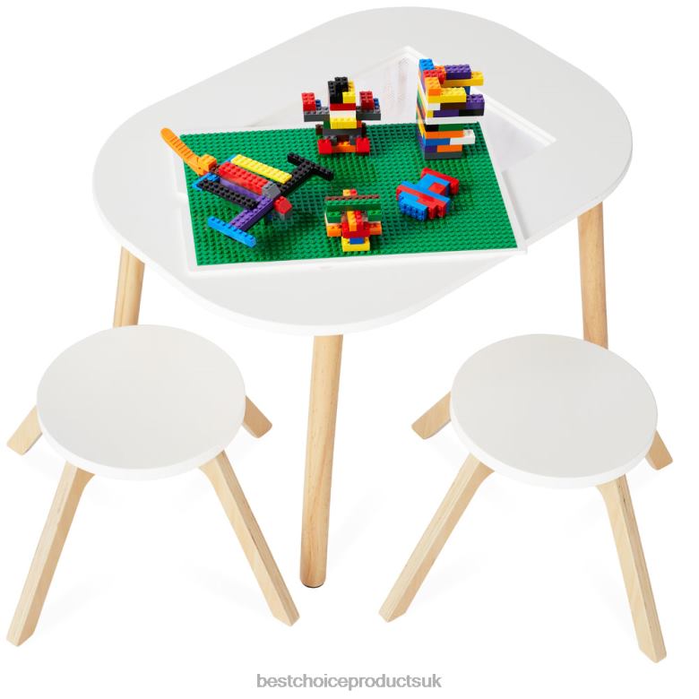 Toy & Game | Best Choice Products2-in-1 Kid's Building Block Table w/ 2 Stools, Storage Compartment N62R1014 White