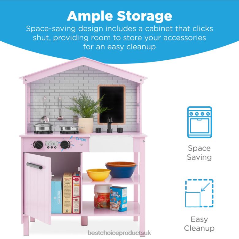 Toy & Game | Best Choice ProductsKids Farmhouse Play Kitchen w/ Chalkboard, Storage Shelves, 5 Accessories N62R297 Pink