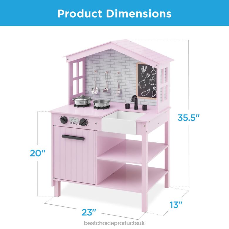 Toy & Game | Best Choice ProductsKids Farmhouse Play Kitchen w/ Chalkboard, Storage Shelves, 5 Accessories N62R297 Pink