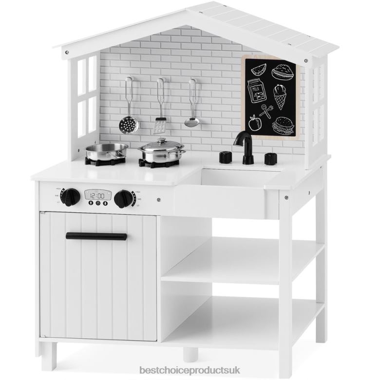 Toy & Game | Best Choice ProductsKids Farmhouse Play Kitchen w/ Chalkboard, Storage Shelves, 5 Accessories N62R298 White