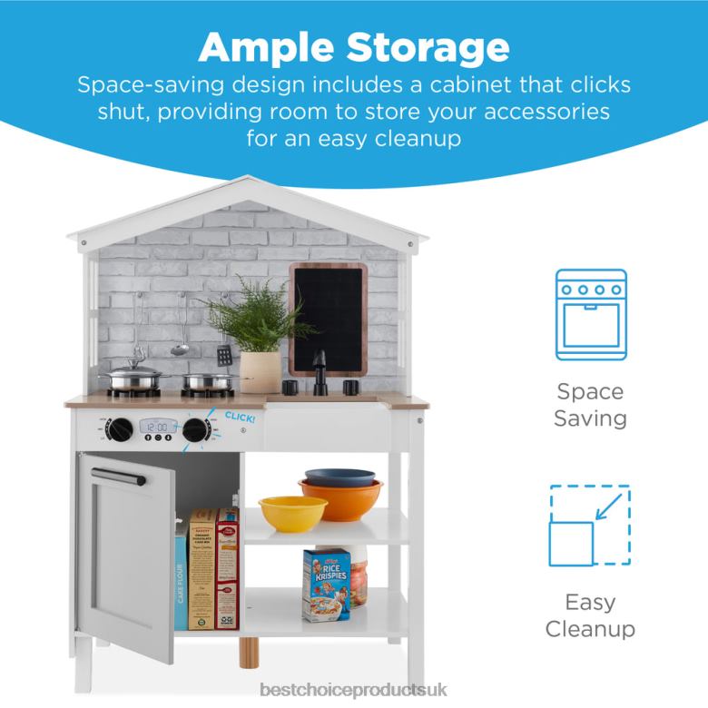 Toy & Game | Best Choice ProductsKids Farmhouse Play Kitchen w/ Chalkboard, Storage Shelves, 5 Accessories N62R299 Beveled White