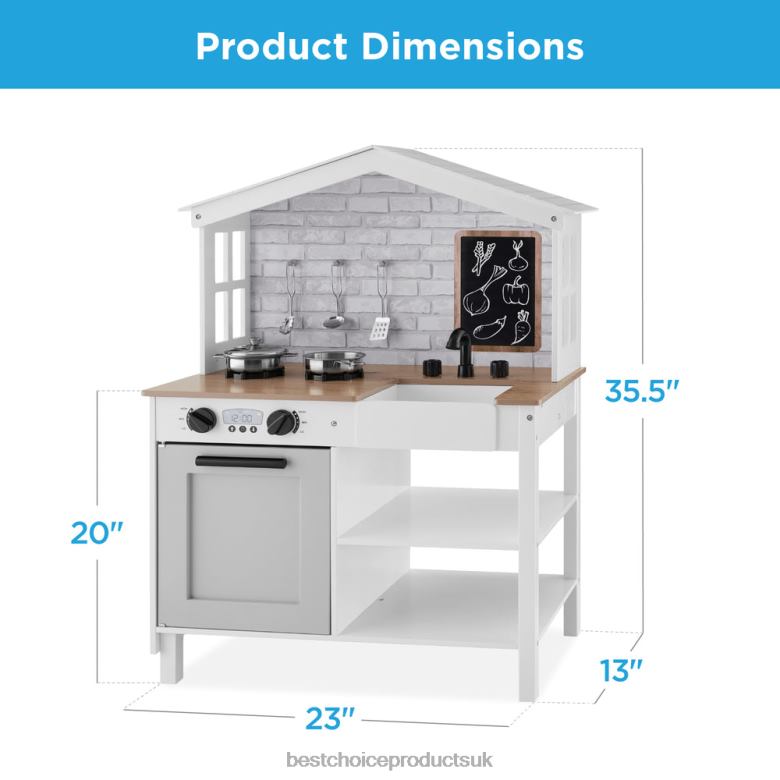 Toy & Game | Best Choice ProductsKids Farmhouse Play Kitchen w/ Chalkboard, Storage Shelves, 5 Accessories N62R299 Beveled White