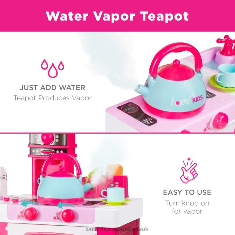Toy & Game | Best Choice ProductsPretend Play Kitchen Toy Set for Kids with Water Vapor Teapot N62R285 Pink