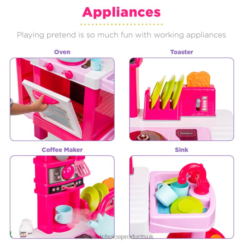 Toy & Game | Best Choice ProductsPretend Play Kitchen Toy Set for Kids with Water Vapor Teapot N62R285 Pink