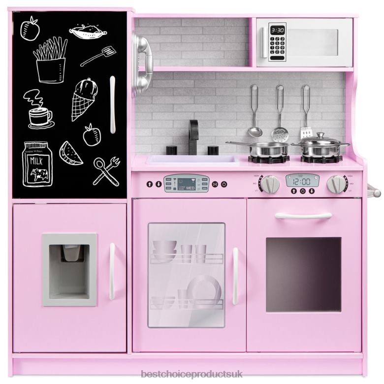 Toy & Game | Best Choice ProductsPretend Play Kitchen Wooden Toy Set for Kids with 11 Accessories N62R291 Pink
