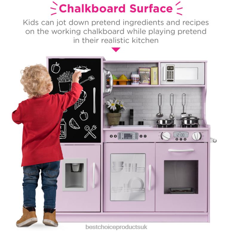 Toy & Game | Best Choice ProductsPretend Play Kitchen Wooden Toy Set for Kids with 11 Accessories N62R291 Pink