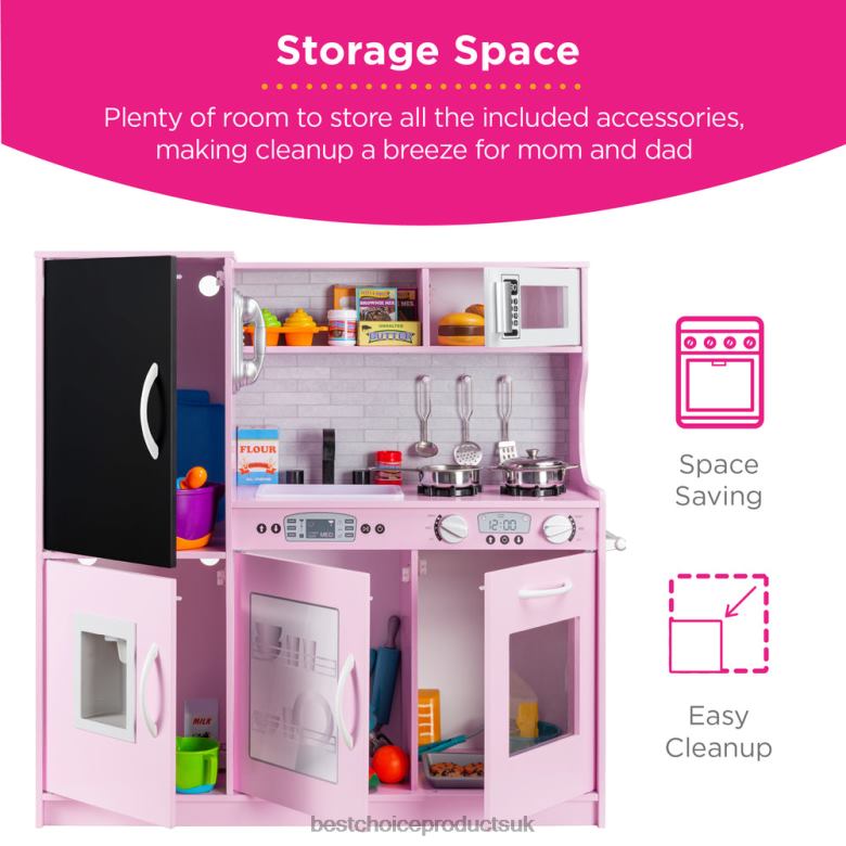 Toy & Game | Best Choice ProductsPretend Play Kitchen Wooden Toy Set for Kids with 11 Accessories N62R291 Pink
