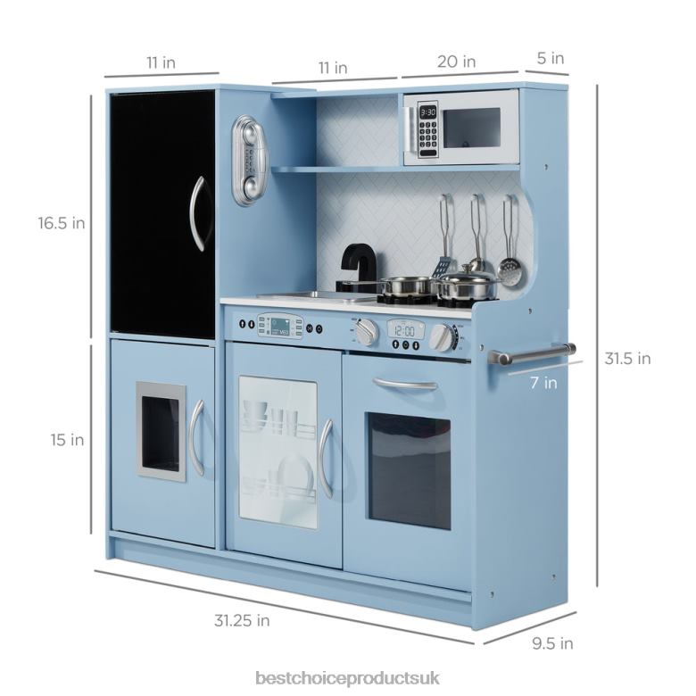 Toy & Game | Best Choice ProductsPretend Play Kitchen Wooden Toy Set for Kids with 11 Accessories N62R292 Blue