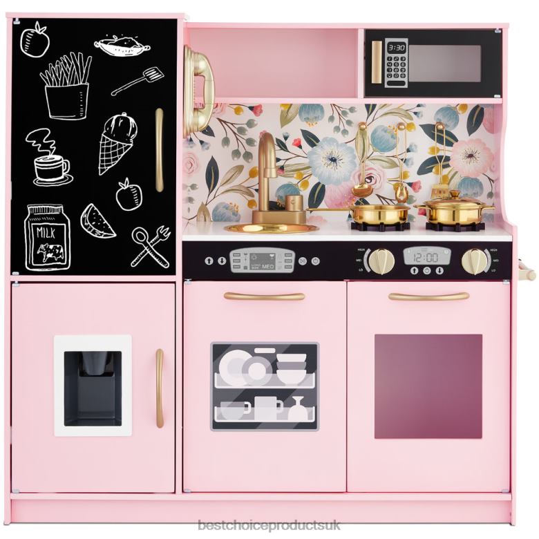 Toy & Game | Best Choice ProductsPretend Play Kitchen Wooden Toy Set for Kids with 11 Accessories N62R295 Pink Floral