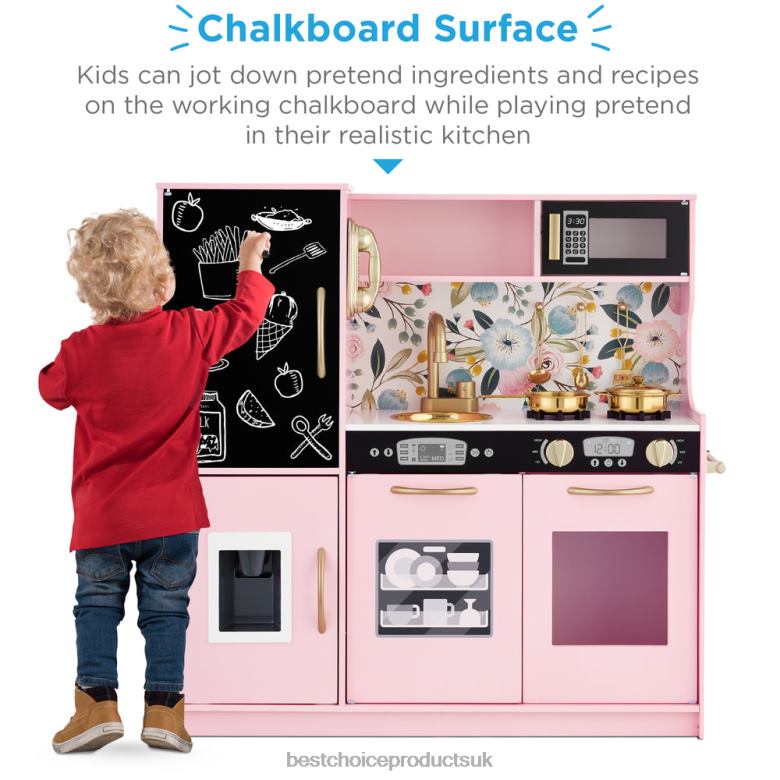 Toy & Game | Best Choice ProductsPretend Play Kitchen Wooden Toy Set for Kids with 11 Accessories N62R295 Pink Floral
