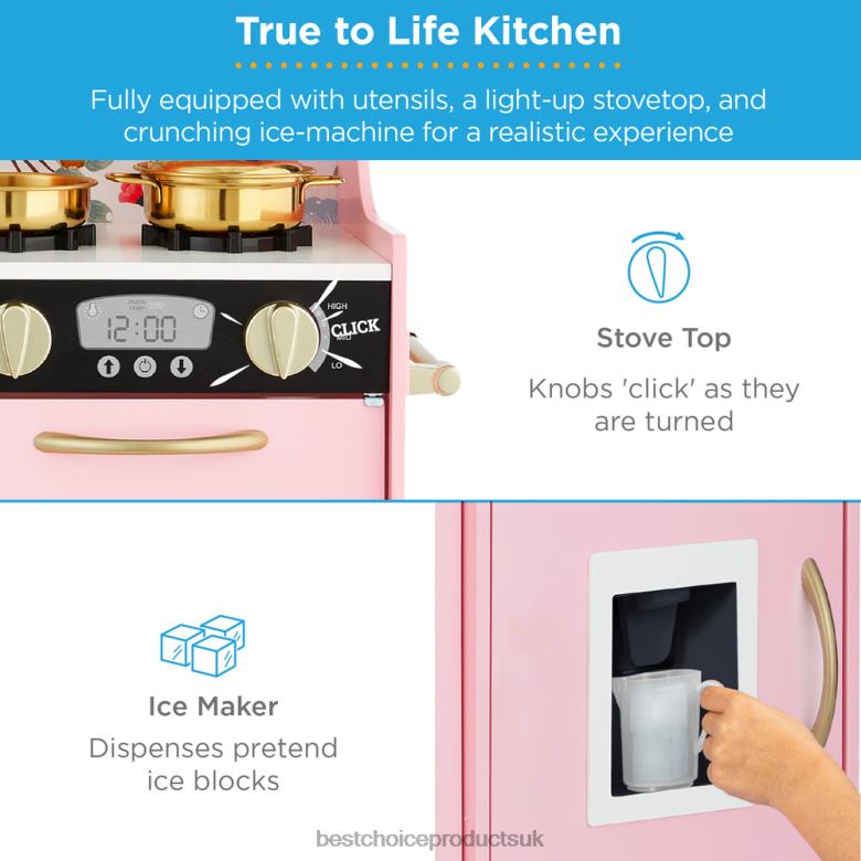 Toy & Game | Best Choice ProductsPretend Play Kitchen Wooden Toy Set for Kids with 11 Accessories N62R295 Pink Floral