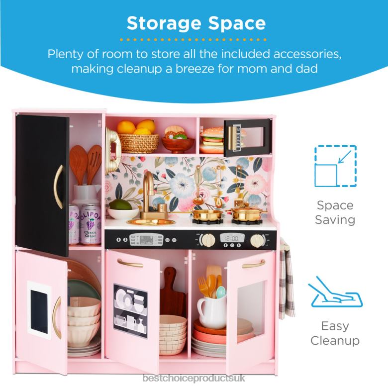 Toy & Game | Best Choice ProductsPretend Play Kitchen Wooden Toy Set for Kids with 11 Accessories N62R295 Pink Floral