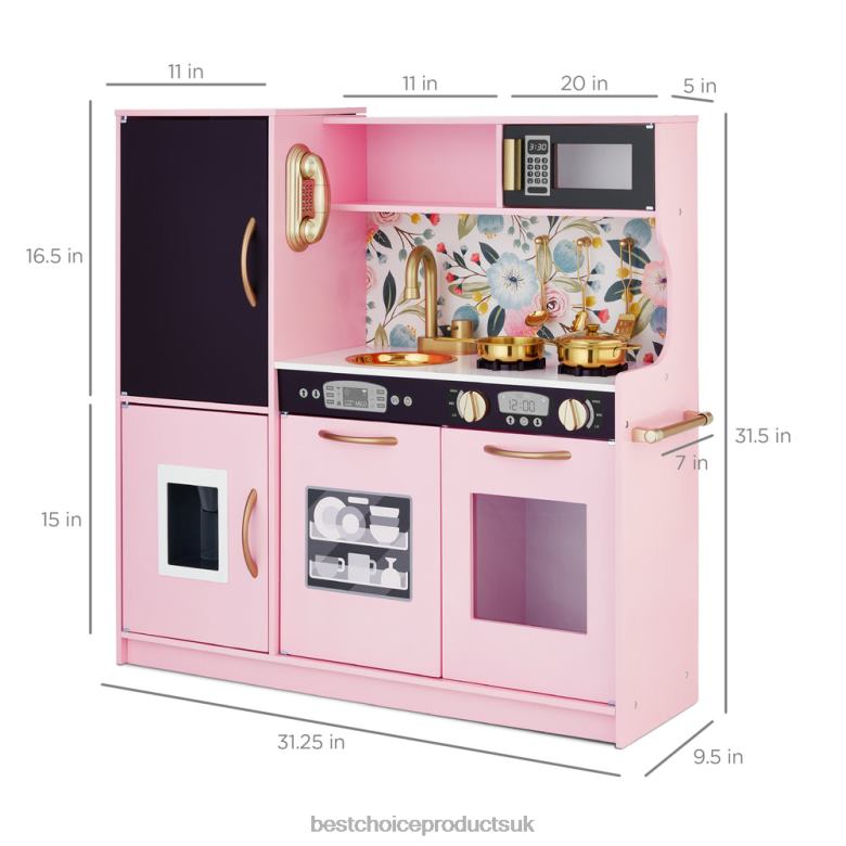 Toy & Game | Best Choice ProductsPretend Play Kitchen Wooden Toy Set for Kids with 11 Accessories N62R295 Pink Floral
