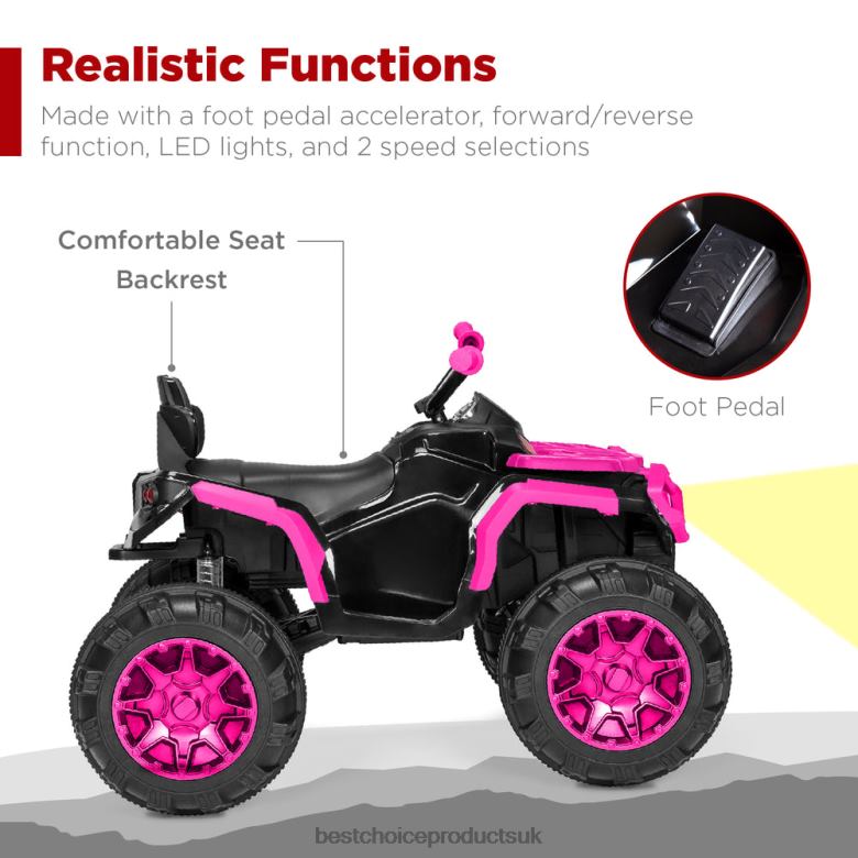 Toy & Game | Best Choice Products12V Kids Ride-On 4-Wheeler Quad ATV Car w/ 3.7mph Max, Bluetooth, Headlights N62R501 Hot Pink